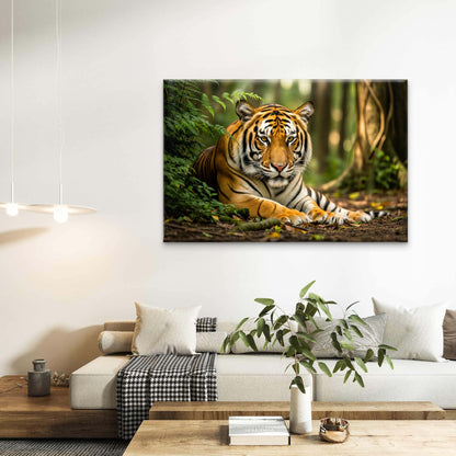 Majestic Bengal Tiger Resting in Lush Jungle Wall Art Decor 100% Australian Made