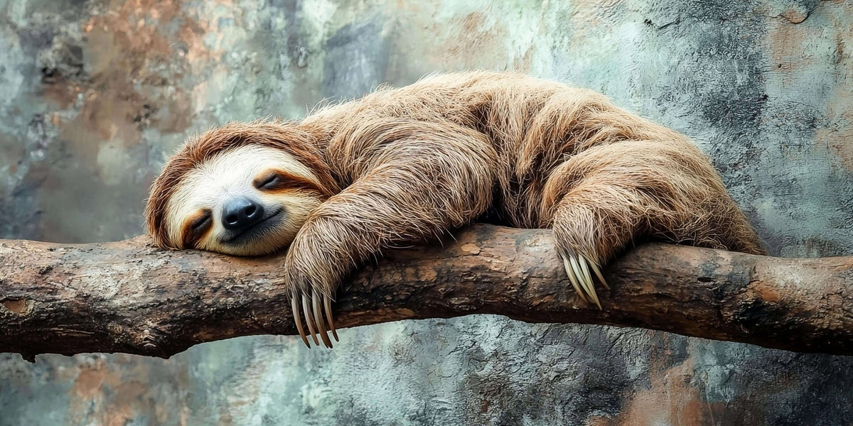 Sleeping Three Toed Sloth Branch Wildlife Wall Art Canvas Office Home Framed 120x60cm - Bella Home Decor