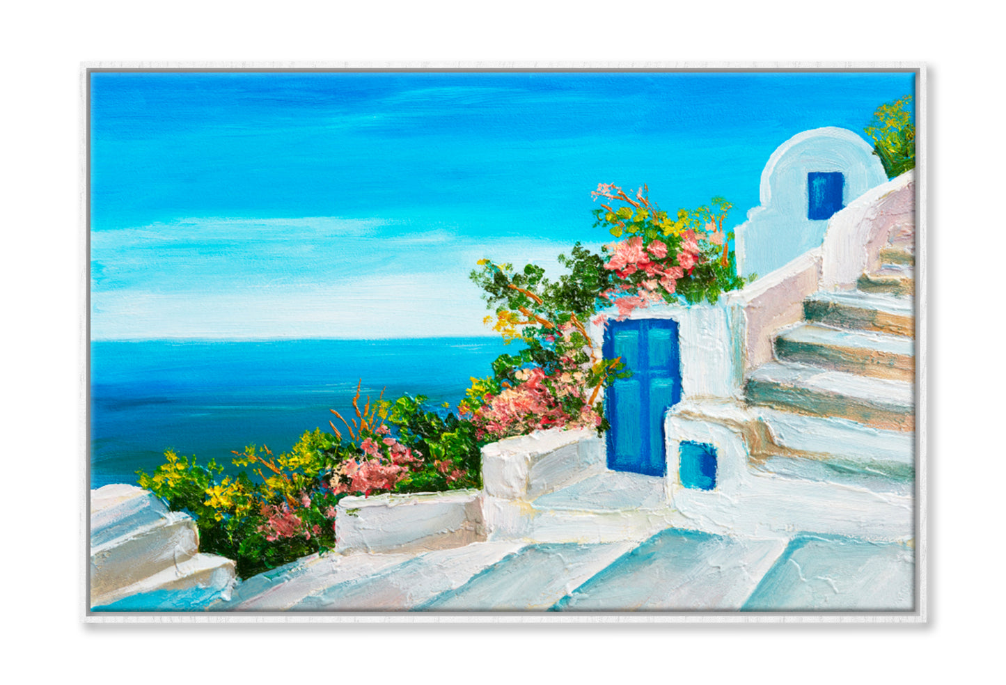 Summer Seascape Colorful Flowers Oil Painting Limited Edition High Quality Print Canvas Box Framed White