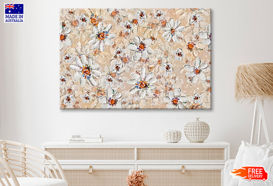 White Flowers Seamless Pattern Oil Painting Wall Art Limited Edition High Quality Print