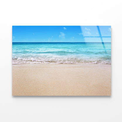 A Sandy Beach with Waves Crashing On It Acrylic Glass Print Tempered Glass Wall Art 100% Made in Australia Ready to Hang