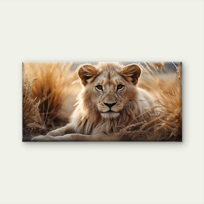 Majestic Lion Face Safari Wildlife Grassland Wall Art Canvas Office Home Room Framed 120x60cm