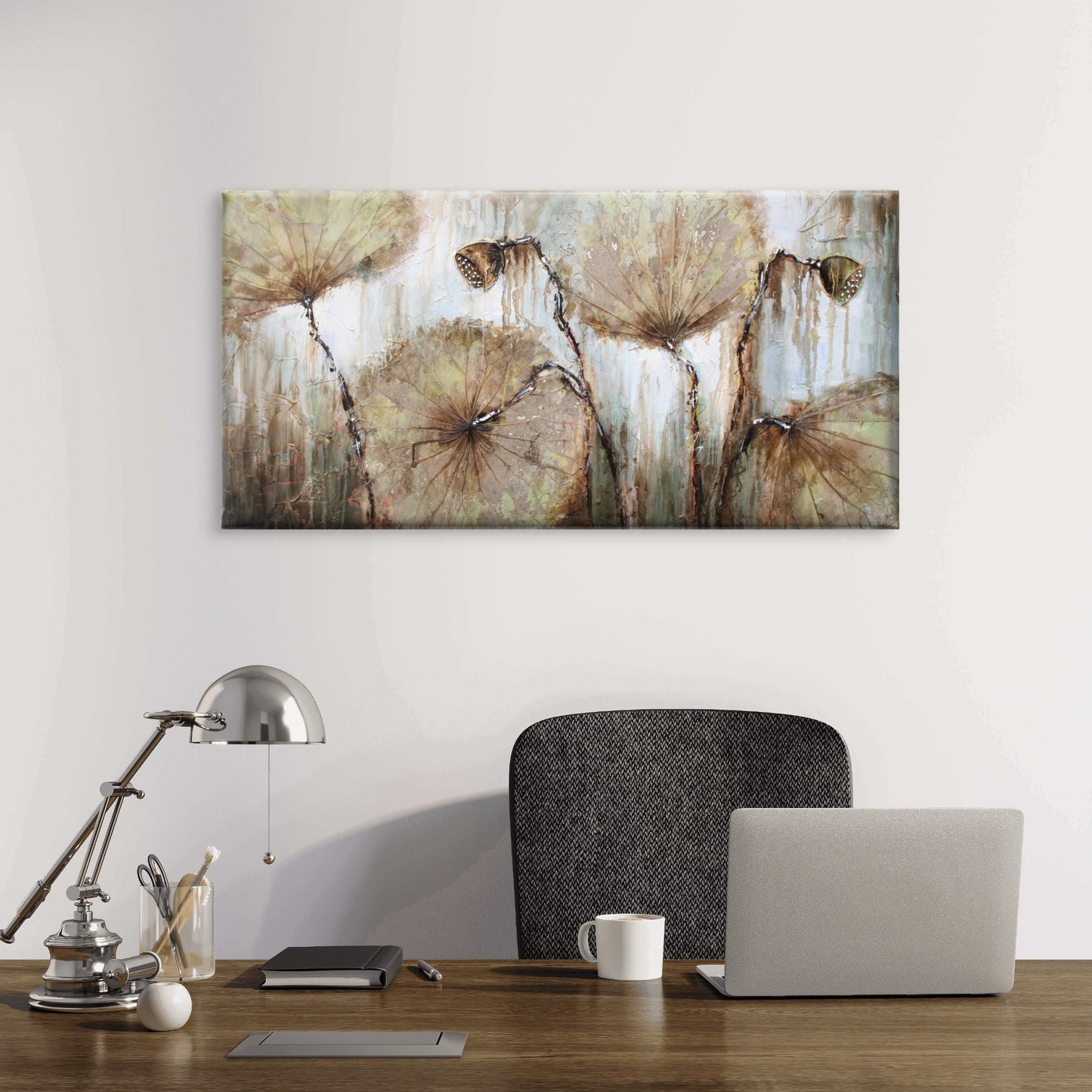 Asia Lotus Leaf Water Lily Wall Art Canvas Office Home Room Framed 120x60cm - Bella Home Decor