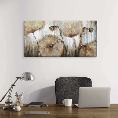 Asia Lotus Leaf Water Lily Wall Art Canvas Office Home Room Framed 120x60cm - Bella Home Decor