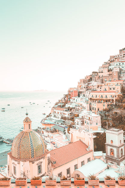 Positano Amalfi Coast Town View Photograph Glass Framed Wall Art, Ready to Hang Quality Print