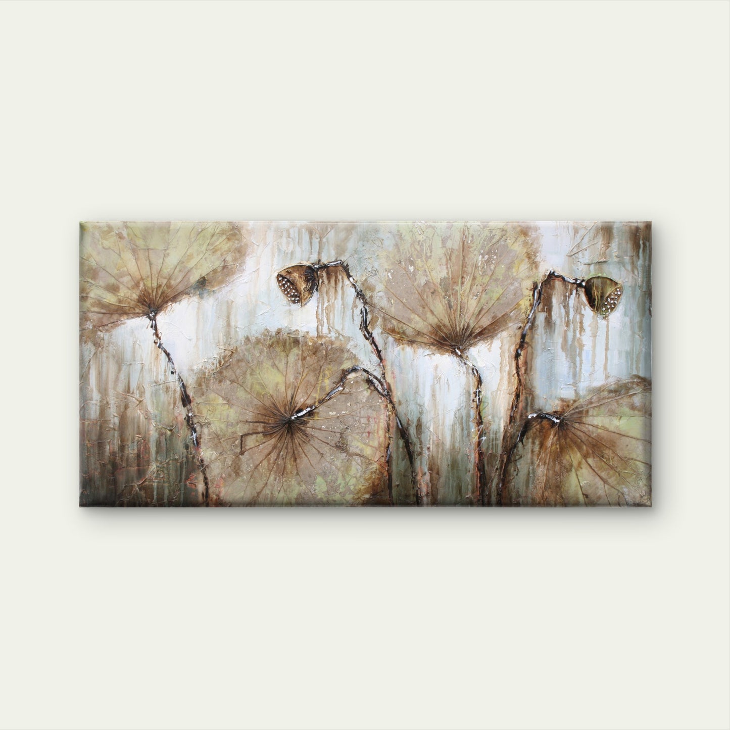 Asia Lotus Leaf Water Lily Wall Art Canvas Office Home Room Framed 120x60cm - Bella Home Decor