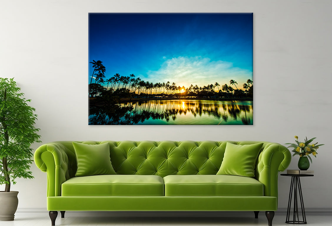 Trees Sunset Reflection Hawaii  Wall Art Decor 100% Australian Made - Bella Home Decor