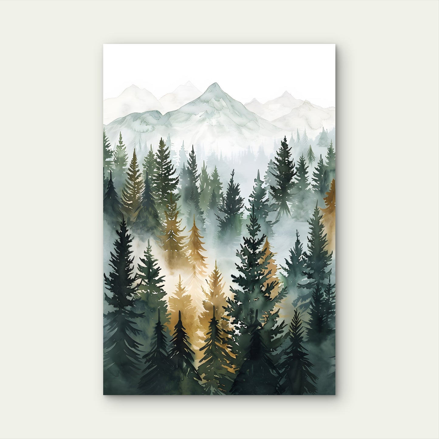 Foggy Pine Forest Snowy Mountain 60x90cm Metal Print Ready to Hang