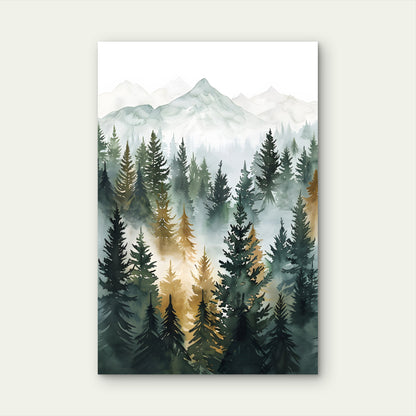 Foggy Pine Forest Snowy Mountain 60x90cm Metal Print Ready to Hang