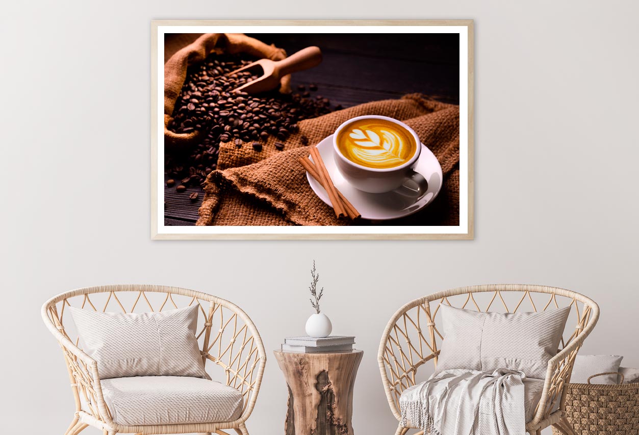 Cup Of Coffee with A Spoon and Some Coffee Beans Home Decor Premium Quality Poster Print Choose Your Sizes