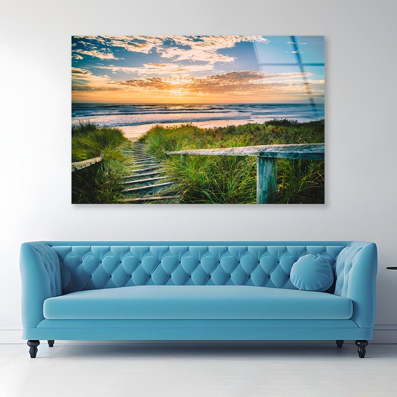 Beautiful View of a Beach at Sunset in Christchurch, New Zealand Acrylic Glass Print Tempered Glass Wall Art 100% Made in Australia Ready to Hang - Bella Home Decor