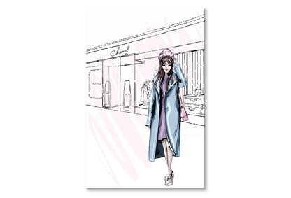 Blue Colored Girl Fashion Store Wall Art Limited Edition High Quality Print Stretched Canvas None