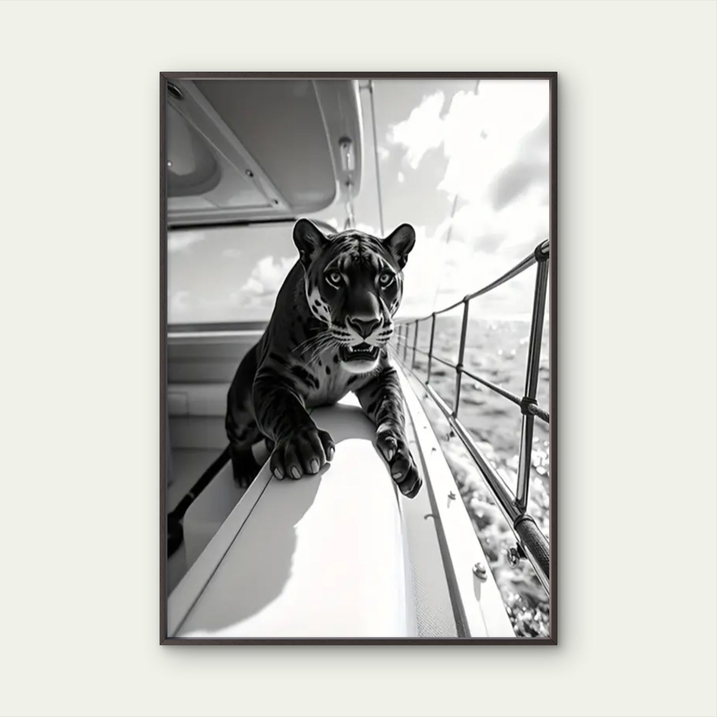 Luxury Fashion Black and White Leopard on a Yacht Home Decor Premium Quality Poster Print Choose Your Sizes