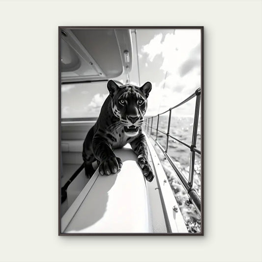 Luxury Fashion Black and White Leopard on a Yacht Home Decor Premium Quality Poster Print Choose Your Sizes