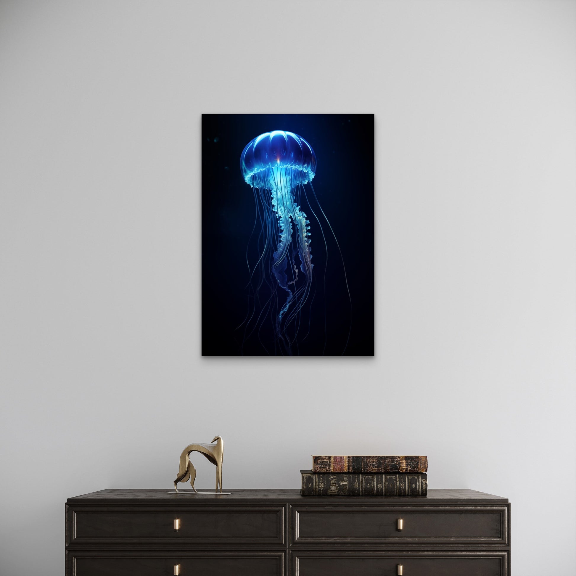 Electric Blue Jellyfish 60x90cm Metal Print Ready to Hang - Bella Home Decor