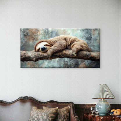 Sleeping Three Toed Sloth Branch Wildlife Wall Art Canvas Office Home Framed 120x60cm - Bella Home Decor