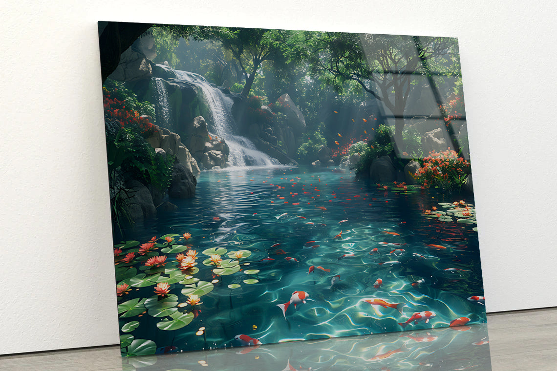 Waterfall in the Garden View Acrylic Glass Print Tempered Glass Wall Art 100% Made in Australia Ready to Hang - Bella Home Decor
