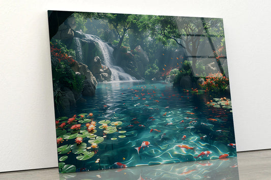 Waterfall in the Garden View Acrylic Glass Print Tempered Glass Wall Art 100% Made in Australia Ready to Hang - Bella Home Decor