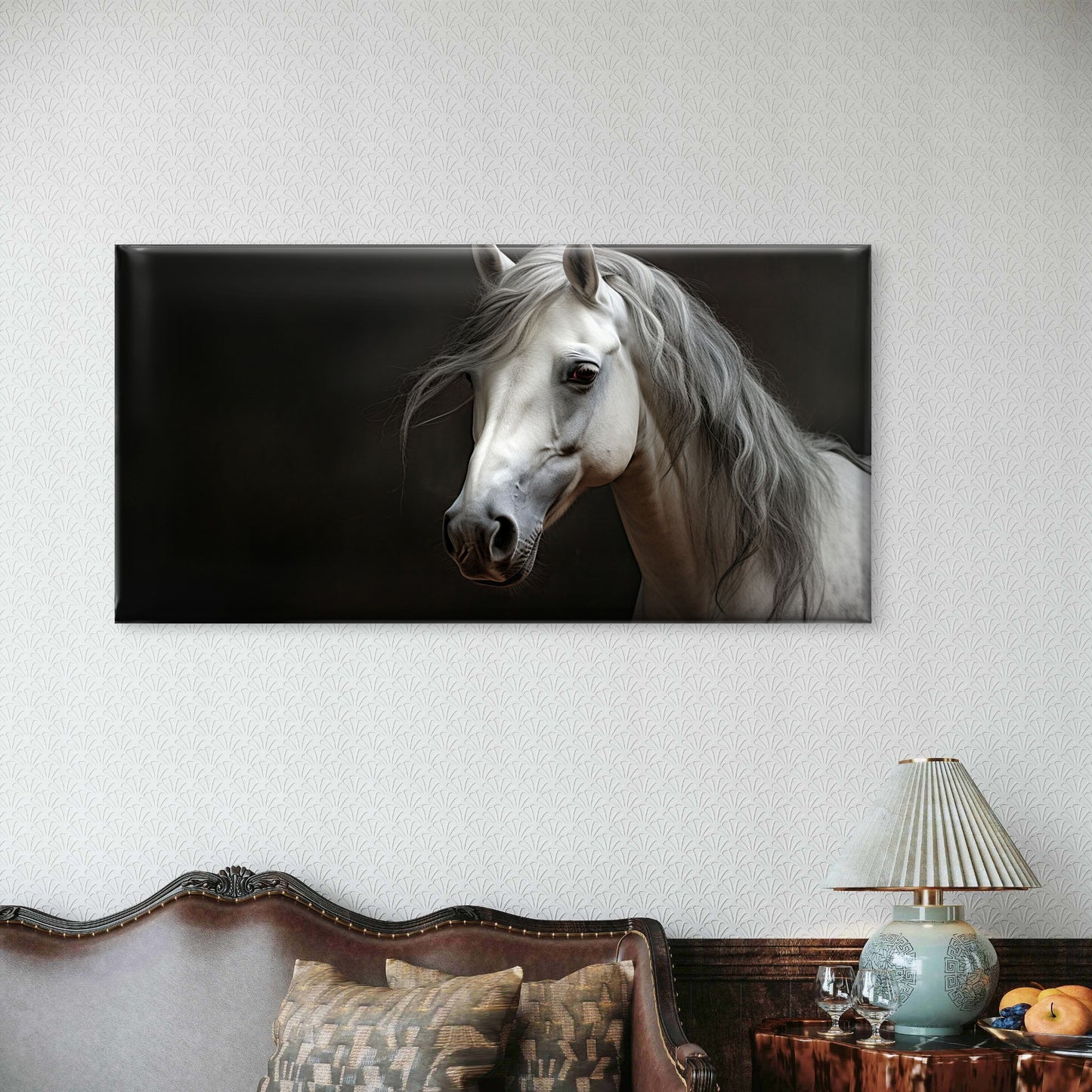 Realistic White Horse Head Wall Art Canvas Office Home Room Framed 120x60cm - Bella Home Decor