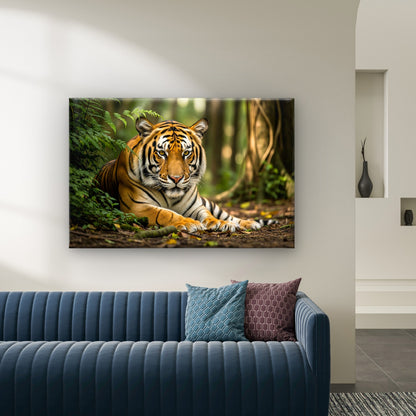 Majestic Bengal Tiger Resting in Lush Jungle Wall Art Decor 100% Australian Made