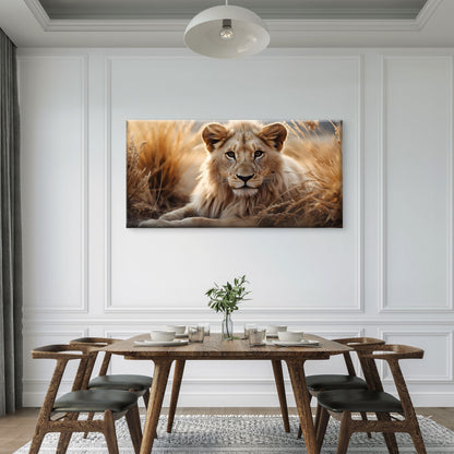 Majestic Lion Face Safari Wildlife Grassland Wall Art Canvas Office Home Room Framed 120x60cm