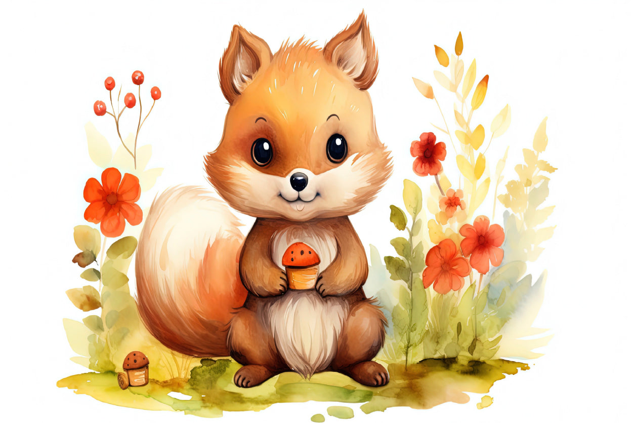 Baby Squirrel Watercolor Style Print 100% Australian Made - Bella Home Decor