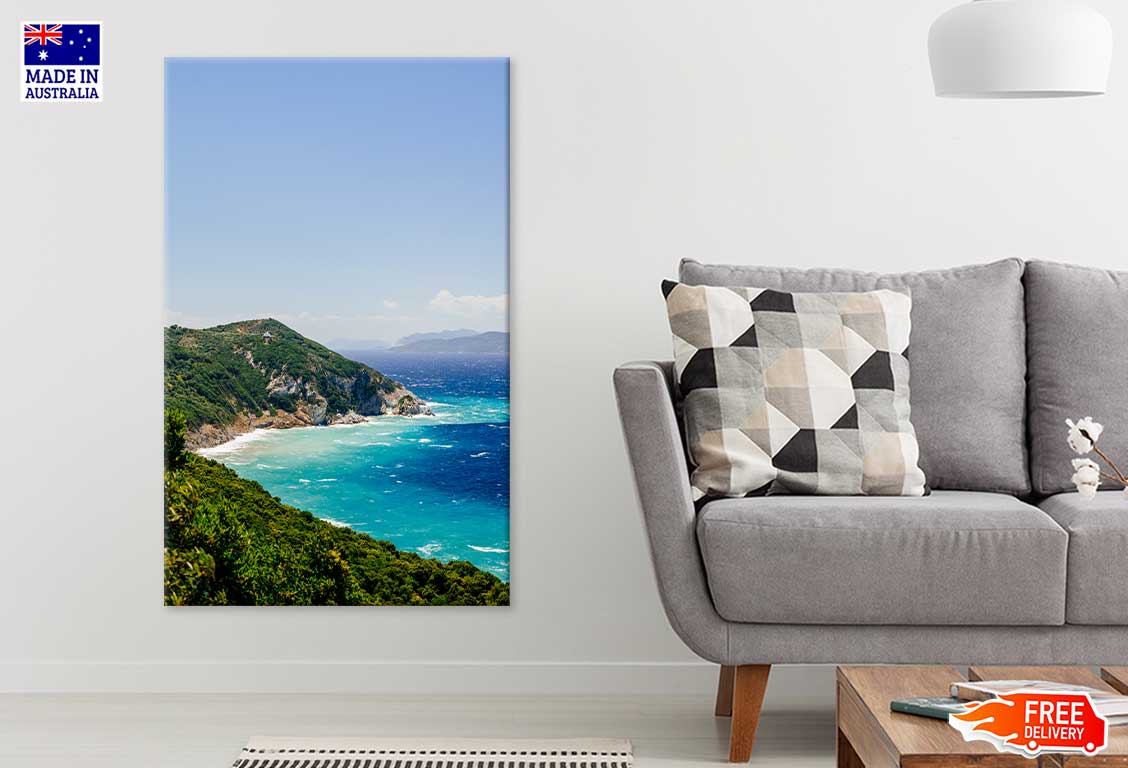 Blue Aegean Sea Coast &Wild Cliff Print 100% Australian Made