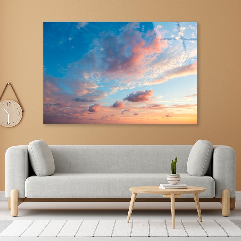 Beautiful Colored Cloudy Evening Sky With Clouds at Sunset Acrylic Glass Print Tempered Glass Wall Art 100% Made in Australia Ready to Hang - Bella Home Decor