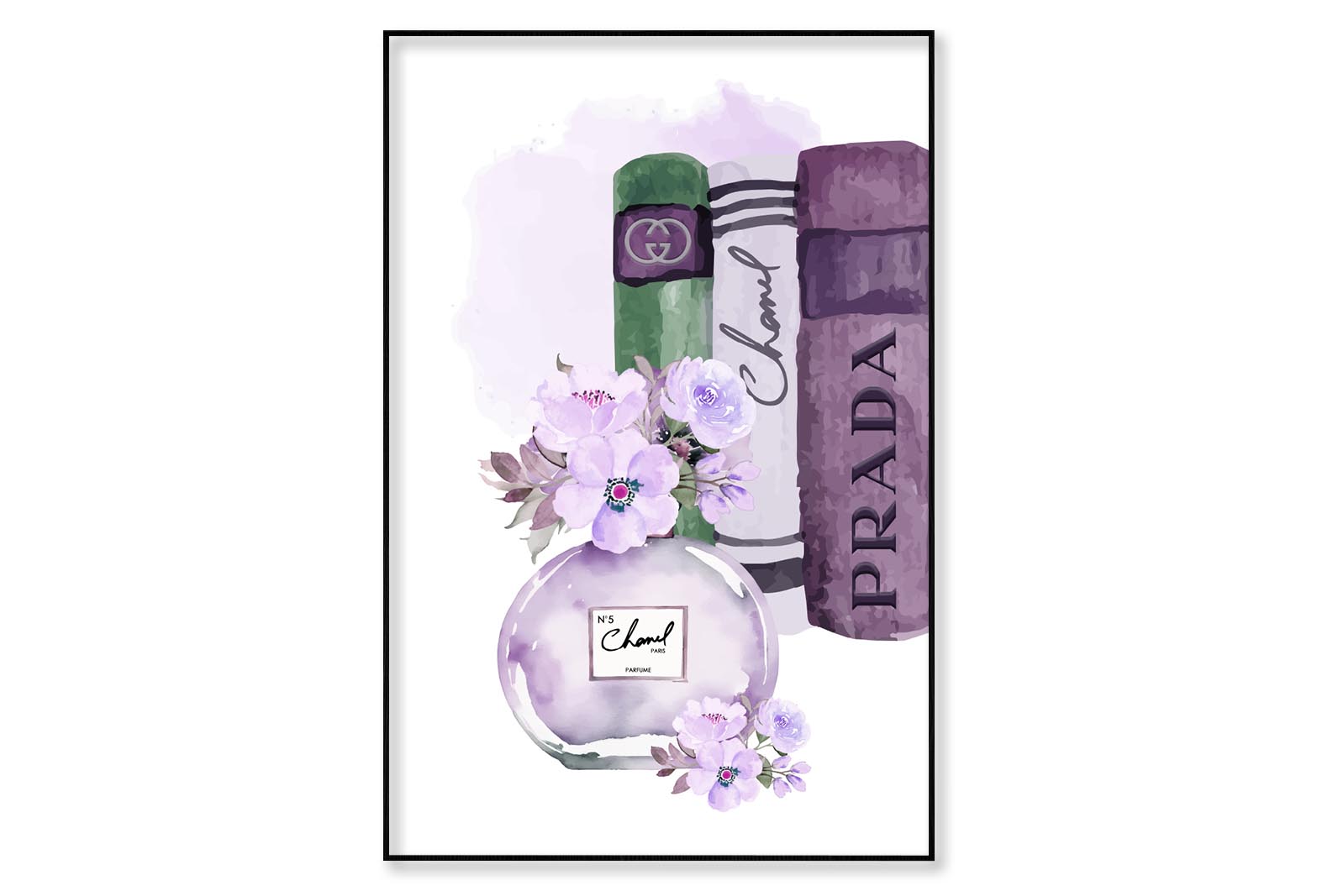 Purple Perfume with Book Set Wall Art Limited Edition High Quality Print Canvas Box Framed Black