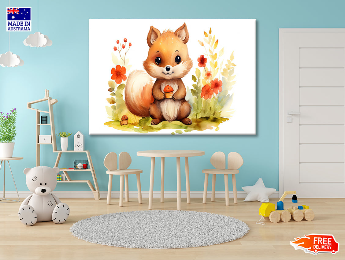 Baby Squirrel Watercolor Style Print 100% Australian Made - Bella Home Decor