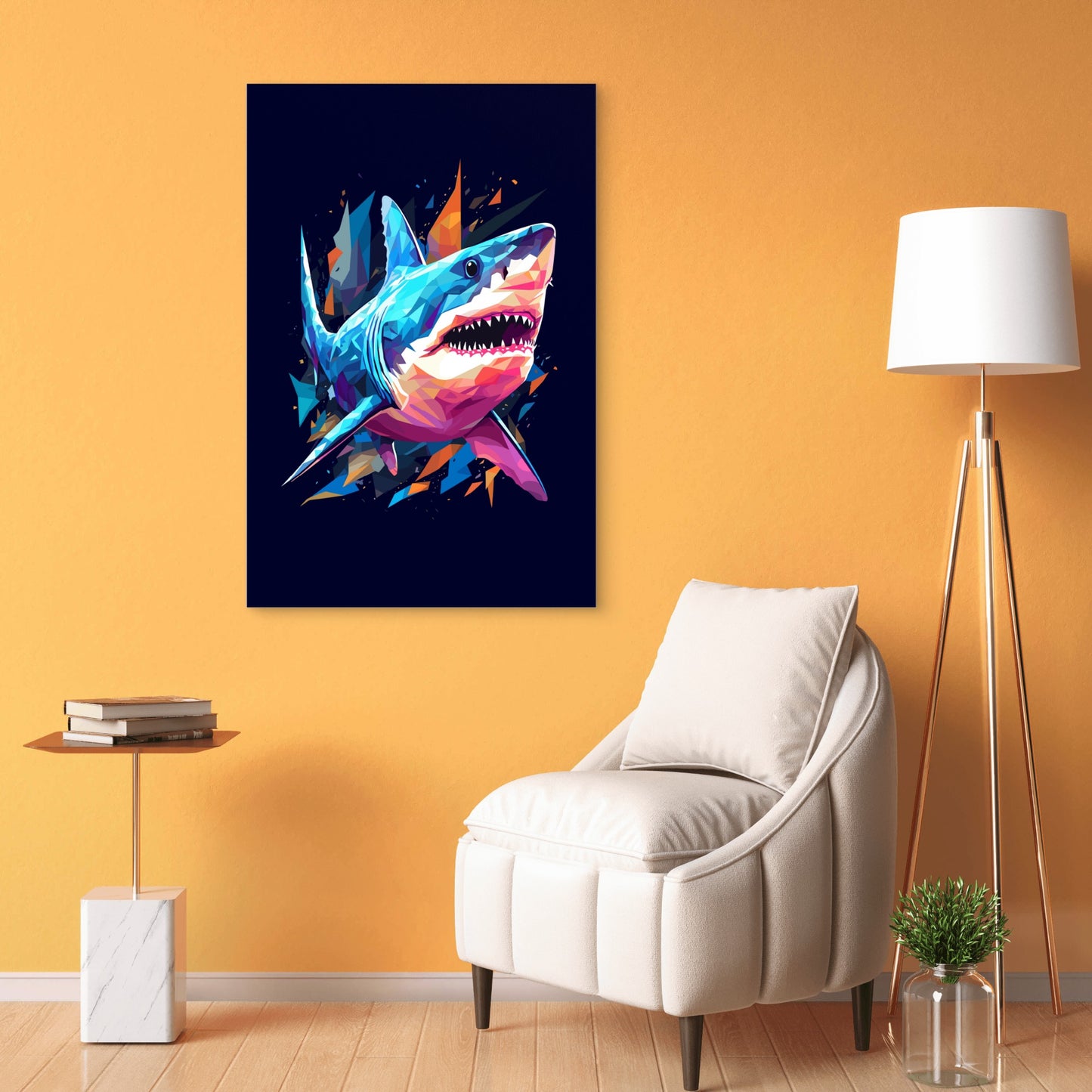 Abstract Great White Shark Marine Life 60x90cm Metal Print Ready to Hang