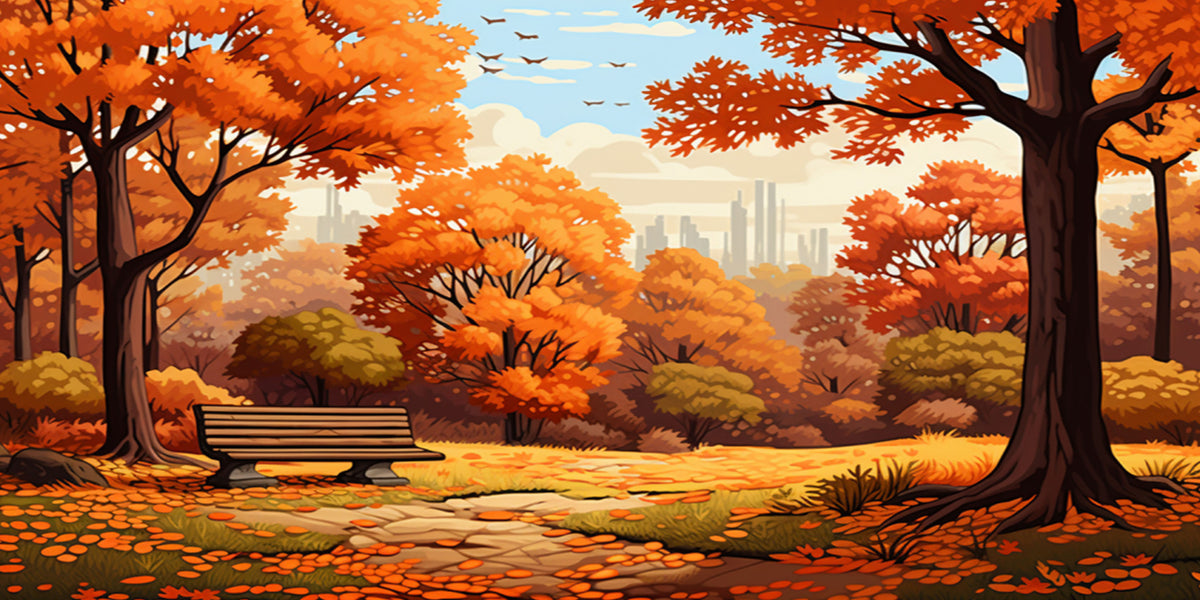 Autumn Forest Cozy Fall Park Bench Wall Art Canvas Office Home Framed 120x60cm