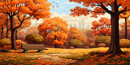 Autumn Forest Cozy Fall Park Bench Wall Art Canvas Office Home Framed 120x60cm