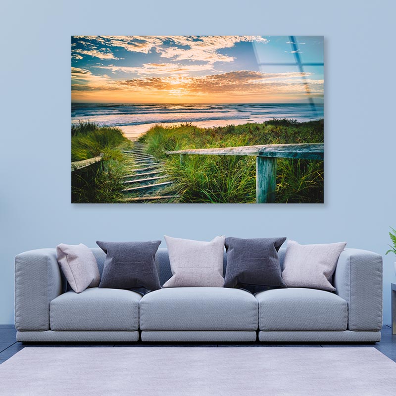 Beautiful View of a Beach at Sunset in Christchurch, New Zealand Acrylic Glass Print Tempered Glass Wall Art 100% Made in Australia Ready to Hang - Bella Home Decor