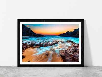 Evening Scene In Hawaiian Beach Glass Framed Wall Art, Ready to Hang Quality Print With White Border Black