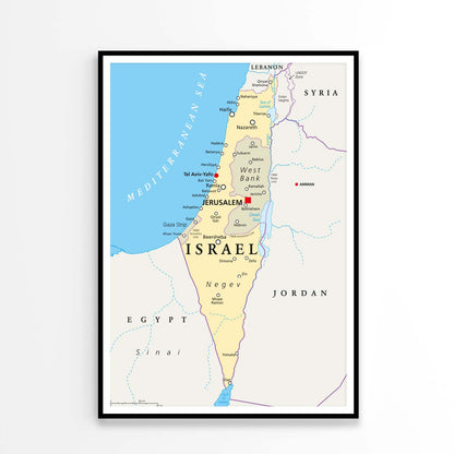 Israel Political Map with Capital Jerusalem Home Decor Premium Quality Poster Print Choose Your Sizes