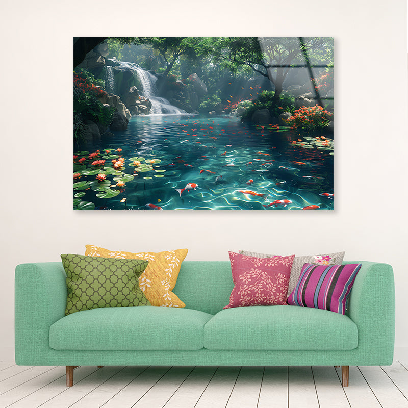 Waterfall in the Garden View Acrylic Glass Print Tempered Glass Wall Art 100% Made in Australia Ready to Hang - Bella Home Decor