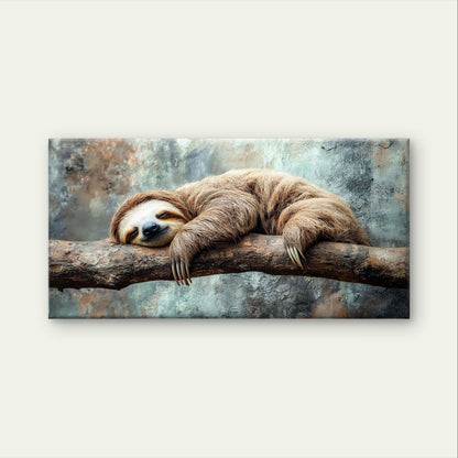 Sleeping Three Toed Sloth Branch Wildlife Wall Art Canvas Office Home Framed 120x60cm - Bella Home Decor