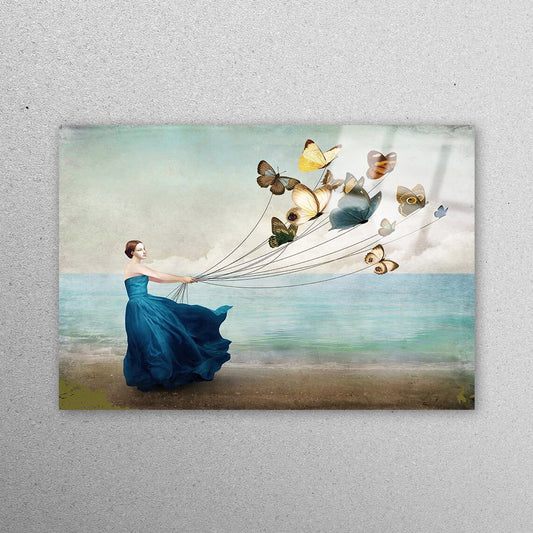 Woman With Butterflies Acrylic Glass Print Tempered Glass Wall Art 100% Made in Australia Ready to Hang