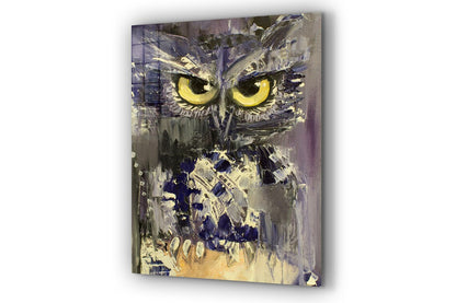 Yellow Eye Owl Painting UV Direct Aluminum Print Australian Made Quality