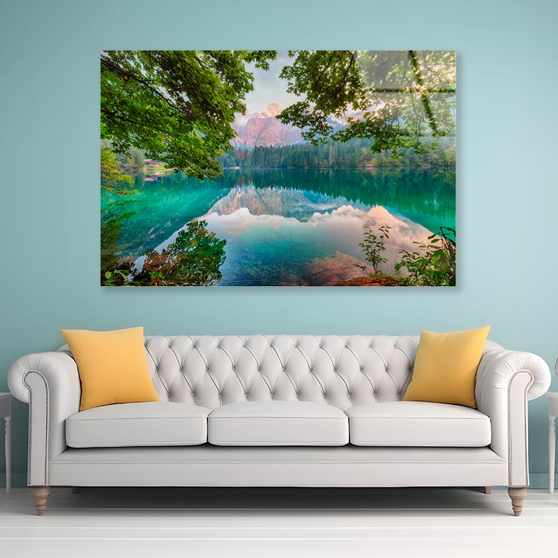 Sunset Over Fusine Lake with Mountains Acrylic Glass Print Tempered Glass Wall Art 100% Made in Australia Ready to Hang