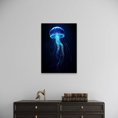 Electric Blue Jellyfish 40x60cm Metal Print Ready to Hang - Bella Home Decor