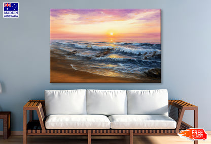 Oil Painting Of Sunset & Beach Limited Edition High Quality Print