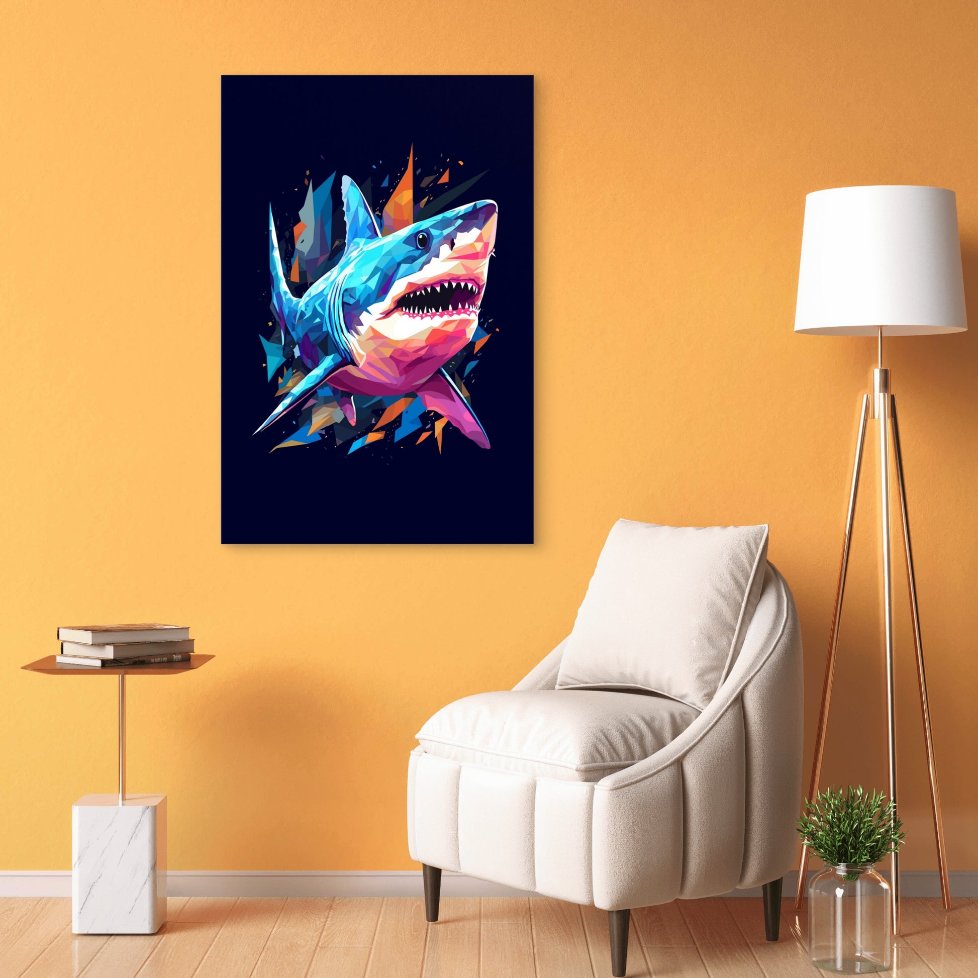 Abstract Great White Shark Marine Life 40x60cm Metal Print Ready to Hang - Bella Home Decor