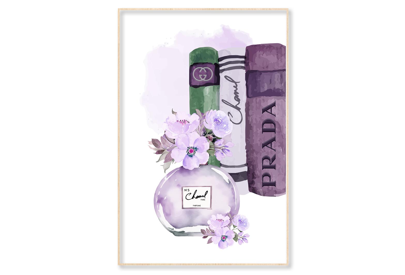 Purple Perfume with Book Set Wall Art Limited Edition High Quality Print Canvas Box Framed Natural