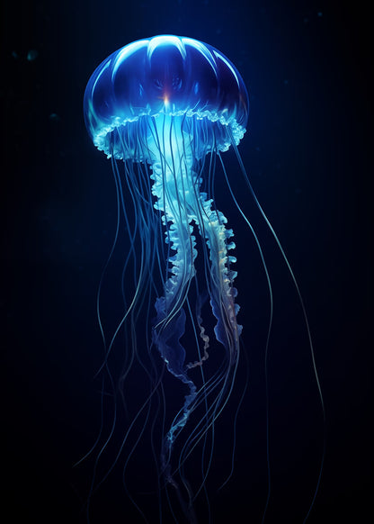 Electric Blue Jellyfish 40x60cm Metal Print Ready to Hang - Bella Home Decor
