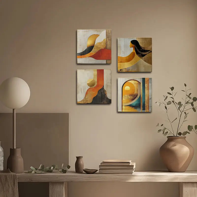 4pcsHome Decor Signboard Plaque Girl,Moon  Wall Art Canvas Framed