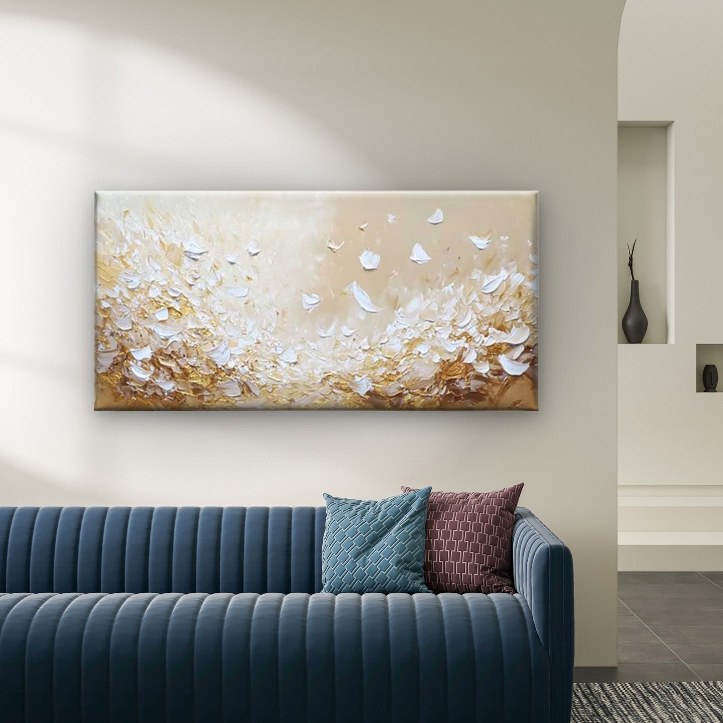Floating White Flower Petals Wall Art Canvas Office Home Room Framed 120x60cm