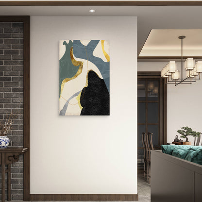 Teal Navy Blue Gold Foil Abstract Shapes 40x60cm Metal Print Ready to Hang