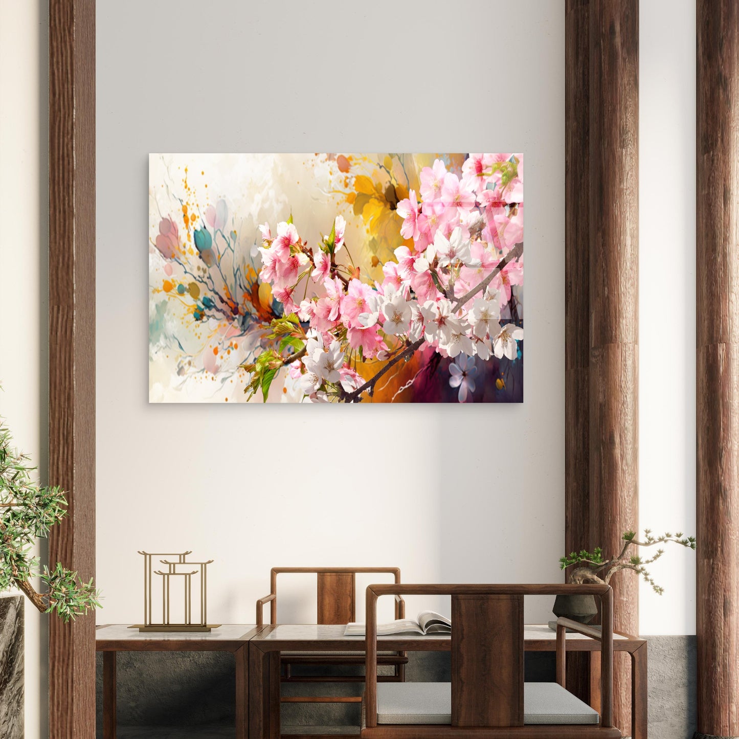 Abstract Sakura Flower Bloom Branch Acrylic Glass Printing Wall Art Australian Made Quality